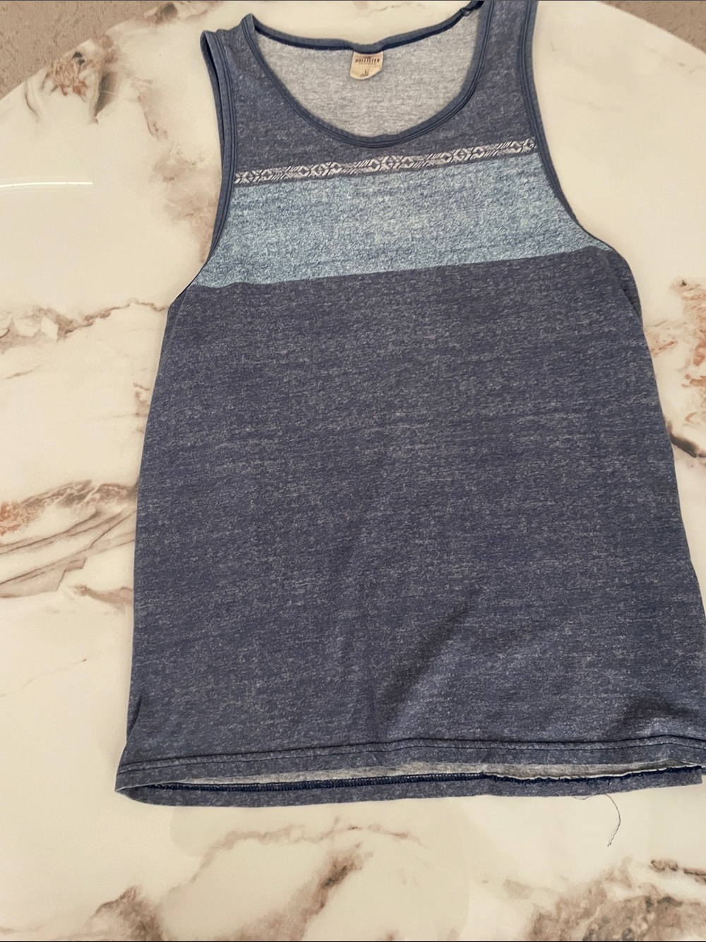Hollister Blue Heather Tank Top with Light Blue Chest Stripe